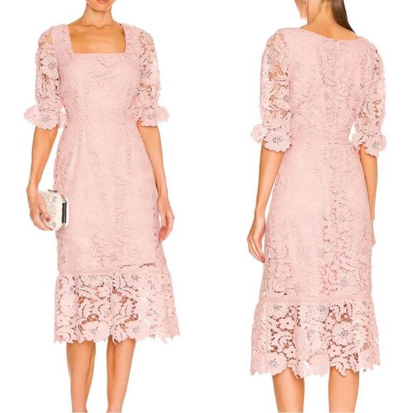 NWOT BB Dakota Did It My Way‎ Puff Sleeve Lace Midi Dress Sz 4 - Picture 12 of 12